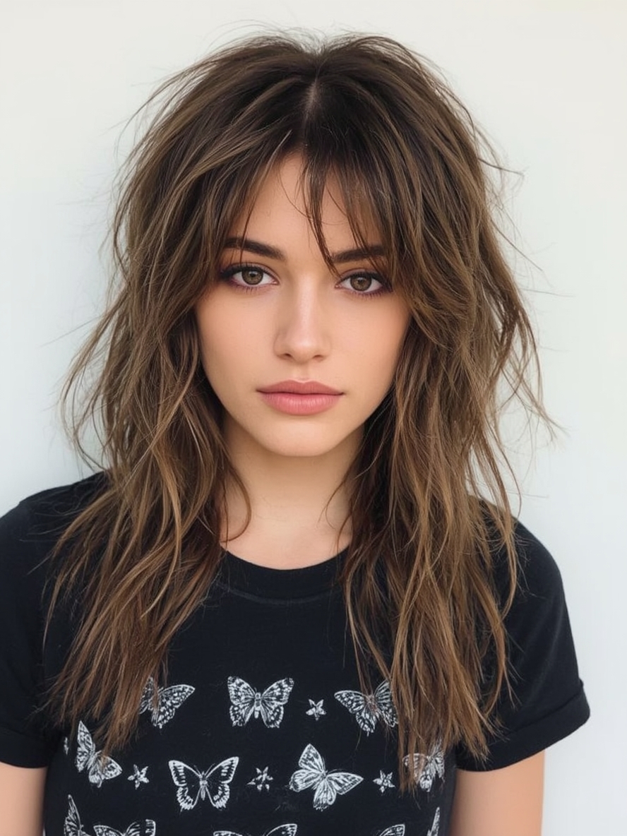 Butterfly Haircut with High Volume Crown for Long Hair and Round Face