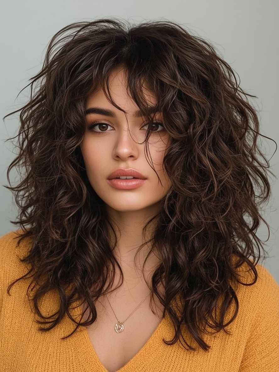 Butterfly Haircut with Face-Framing Ringlets for Long Hair and Round Face