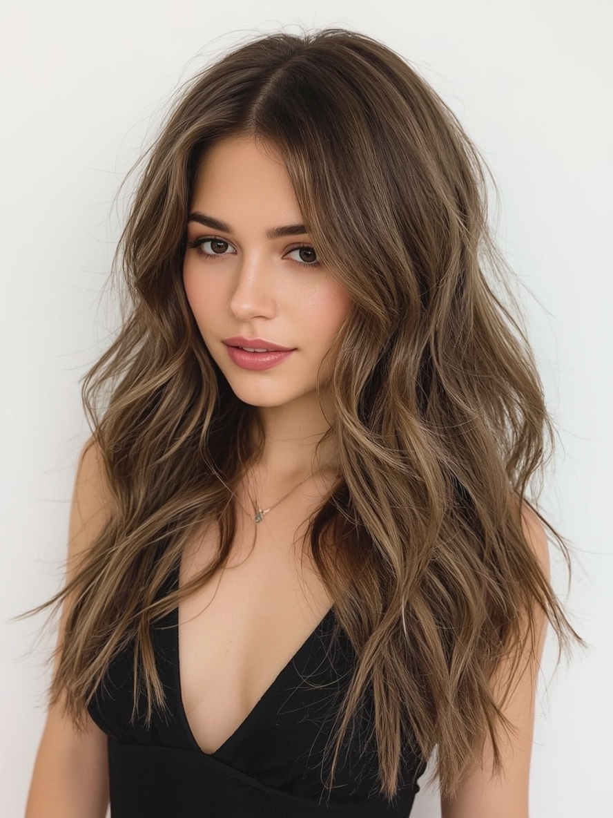Butterfly Haircut with Asymmetrical Layers for Long Hair and Round Face