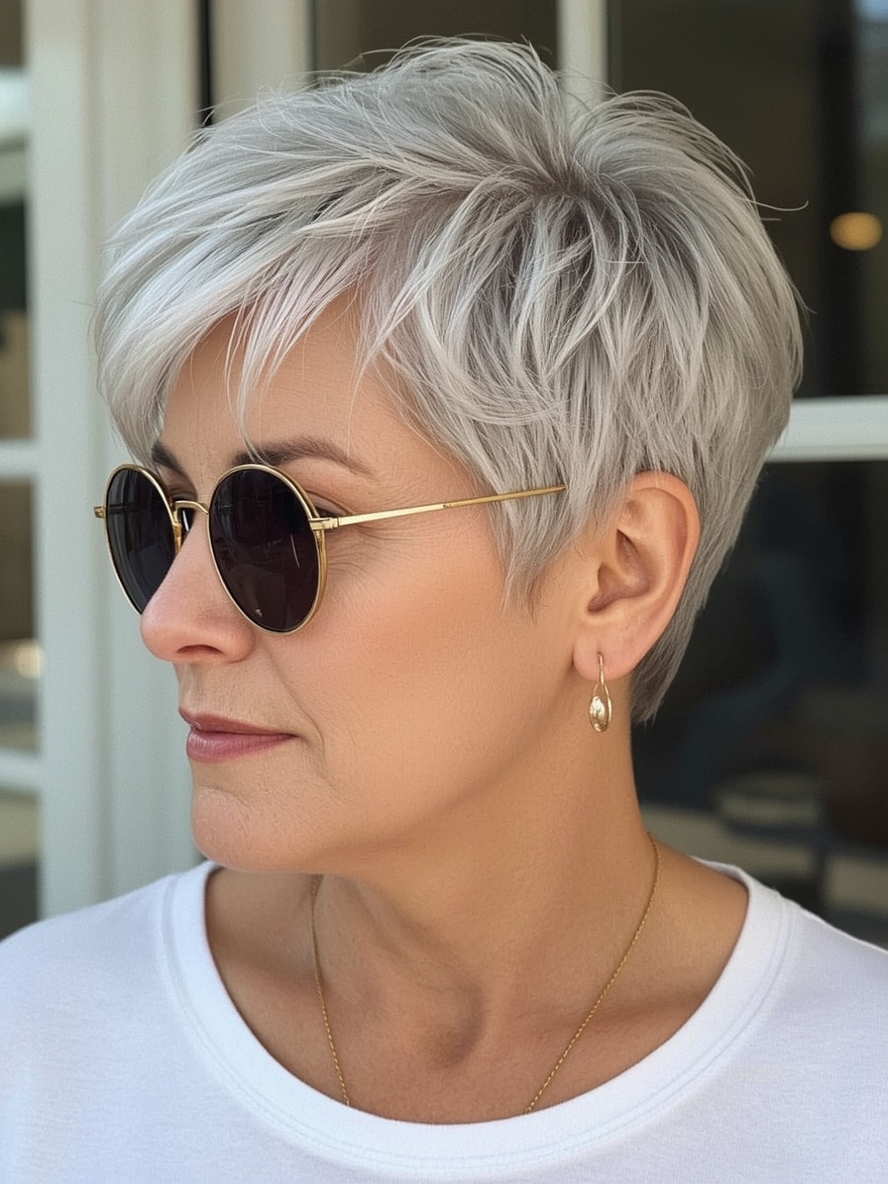 Hairstyles For Thin Hair Fine Over 50: The Pixie with Long Bangs