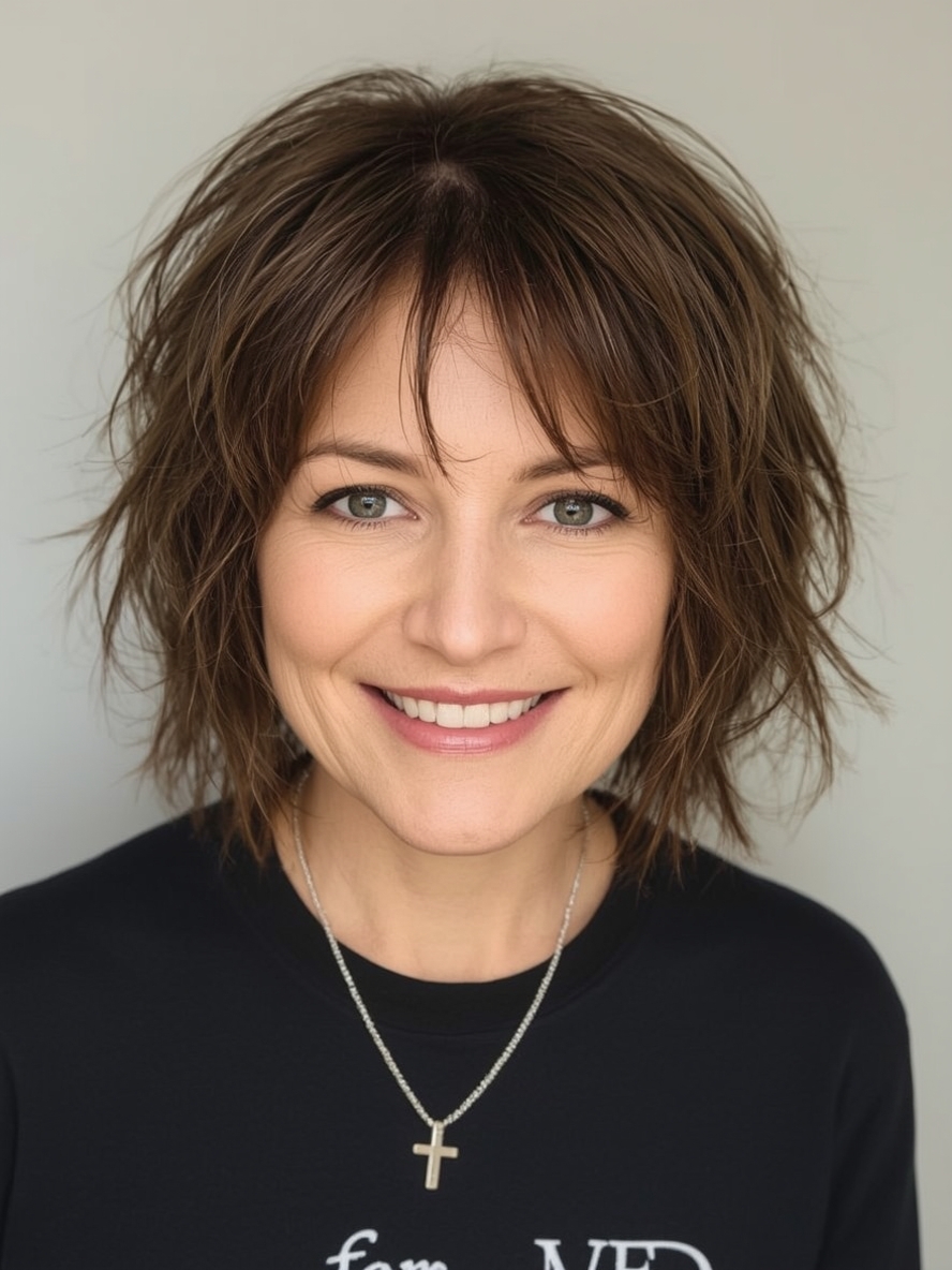 Hairstyle For Thin Fine Hair Over 50: Wispy Bangs with a Bob