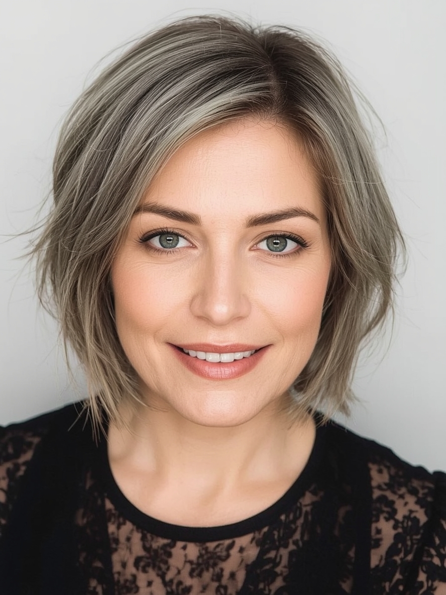 Hairstyle For Thin Fine Hair Over 50: Flipped-Out Bob