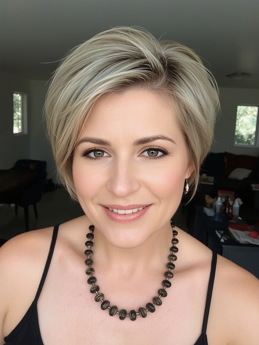 Hairstyle For Thin Fine Hair Over 50: Asymmetrical Bob