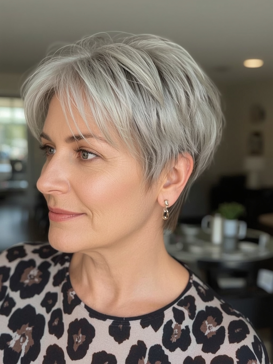 Hairstyle For Thin Fine Hair Over 50: The Shaggy Pixie