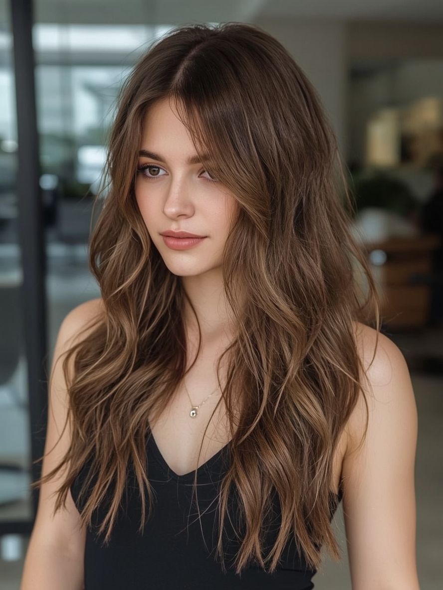 Butterfly Haircut with Sleek and Straight Style for Long Hair and Round Face