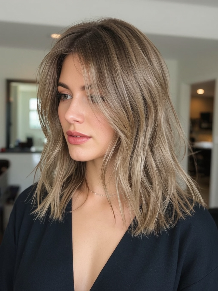 Softly Waved Shoulder Length Hair for Thin Fine Hair