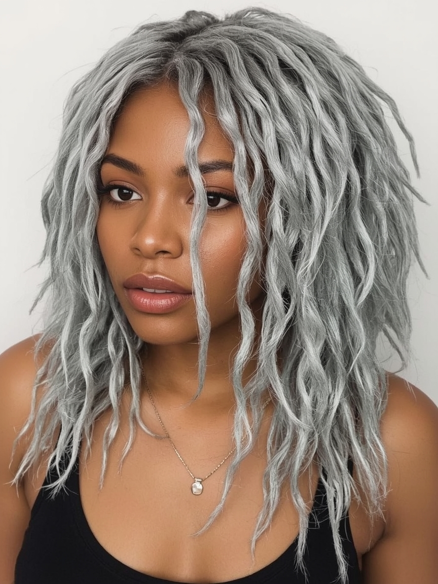 Silver Asymmetrical Cut on Dark Skin