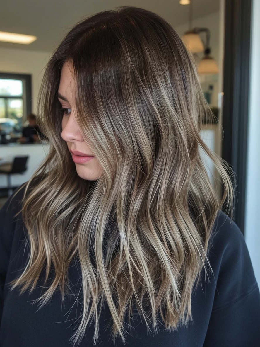 Butterfly Haircut with Face-Framing Highlights for Long Hair and Round Face