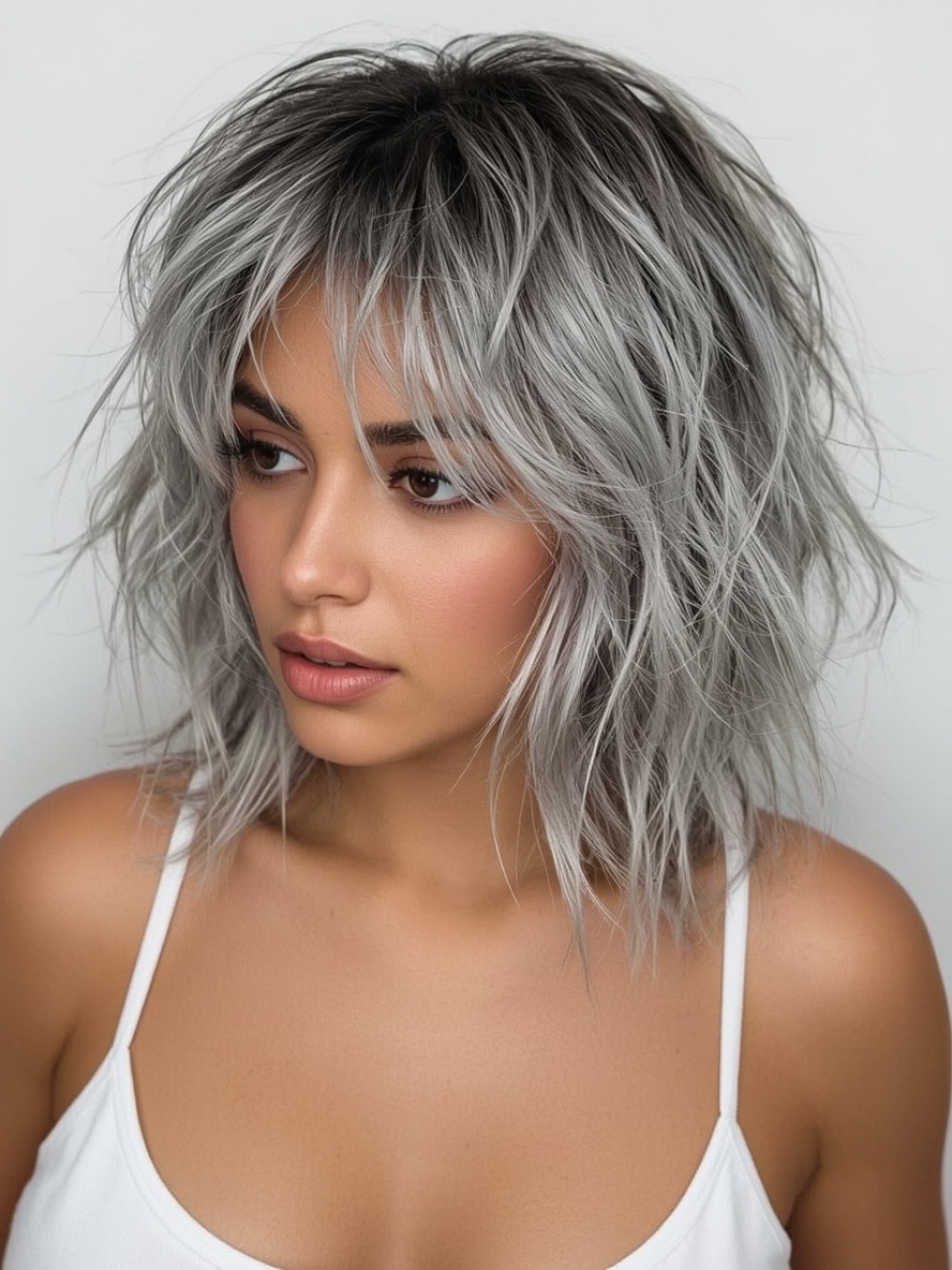 Silver Curly Hairstyle on Dark Skin