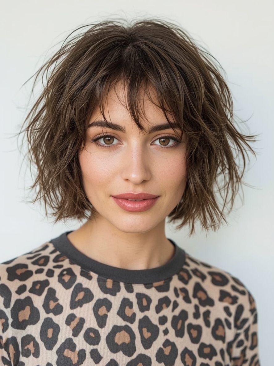 Hairstyle For Thin Fine Hair Over 50: Layered Bob with Side Bangs