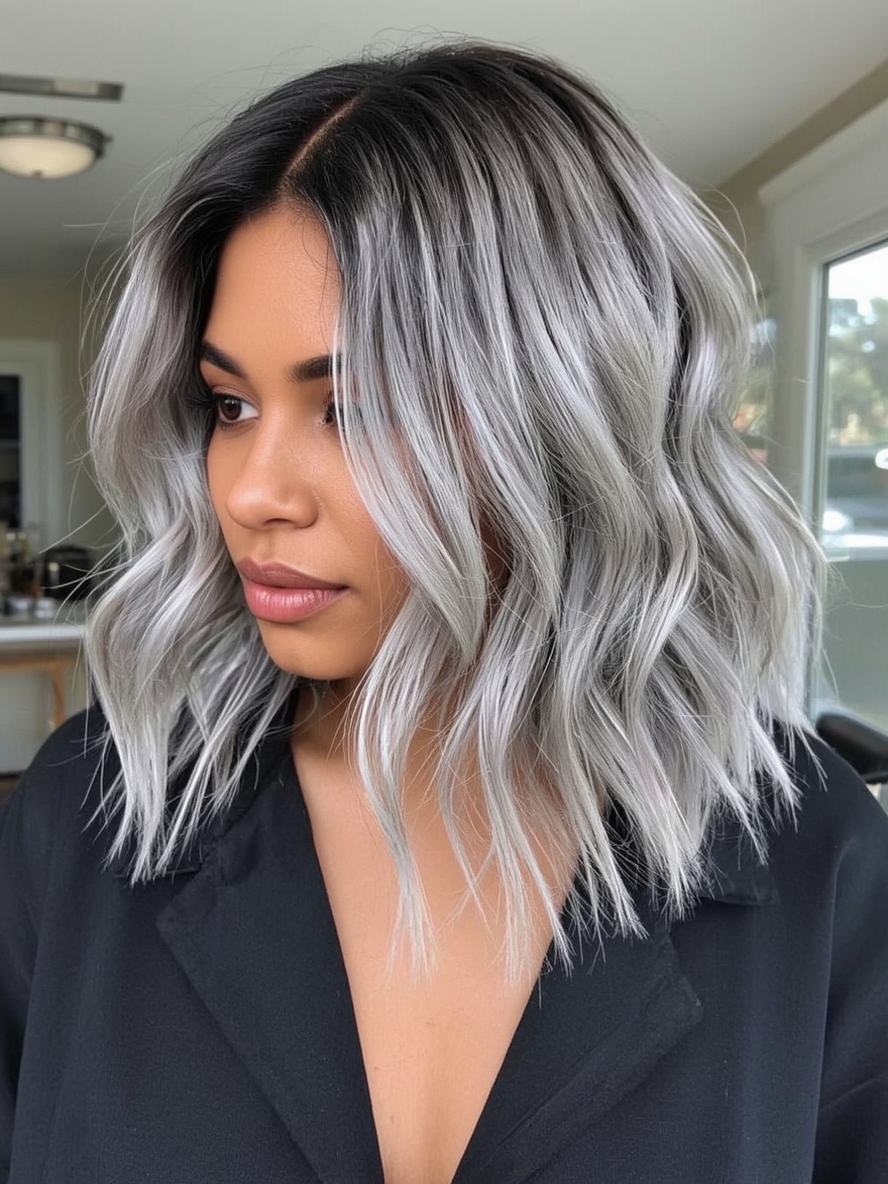 Silver Bob with Dark Roots on Dark Skin