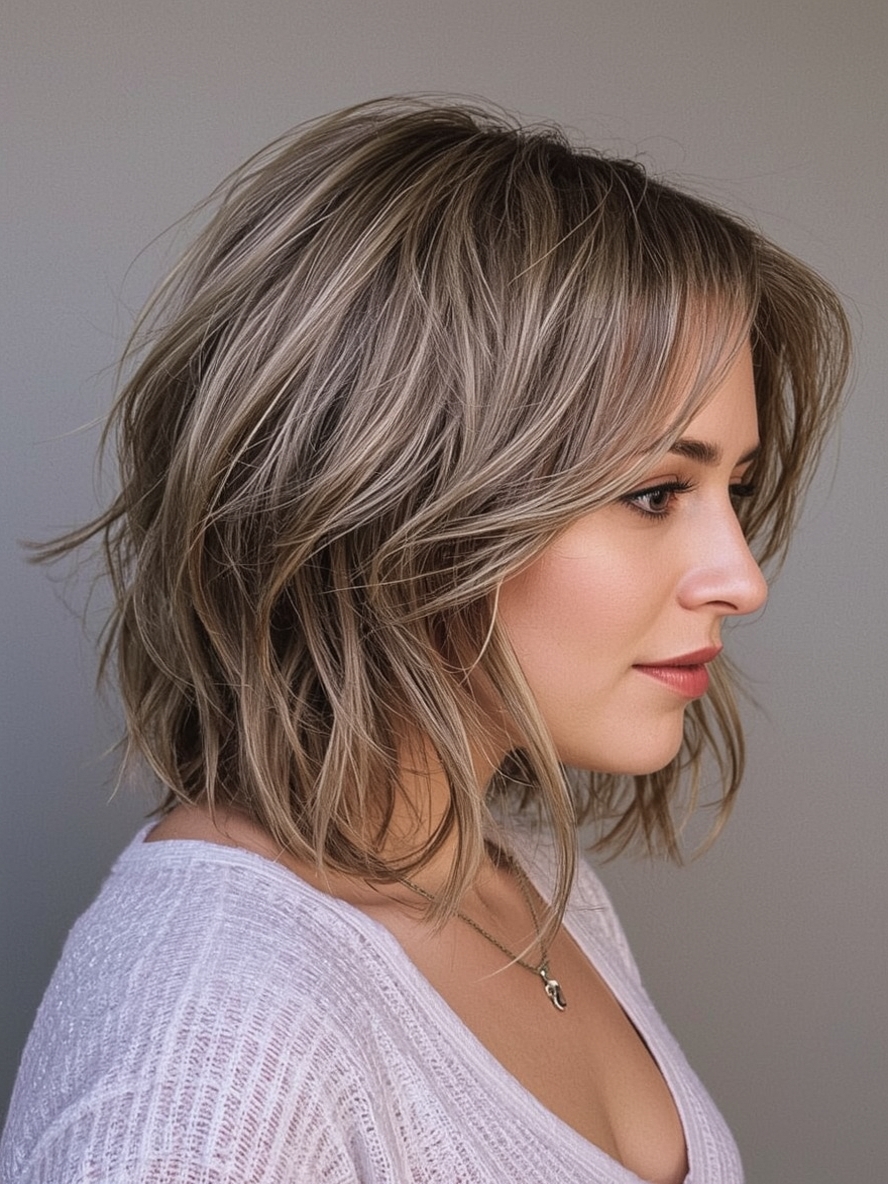 Hairstyles For Thin Fine Hair Over 60: Chin-Length Layered Bob