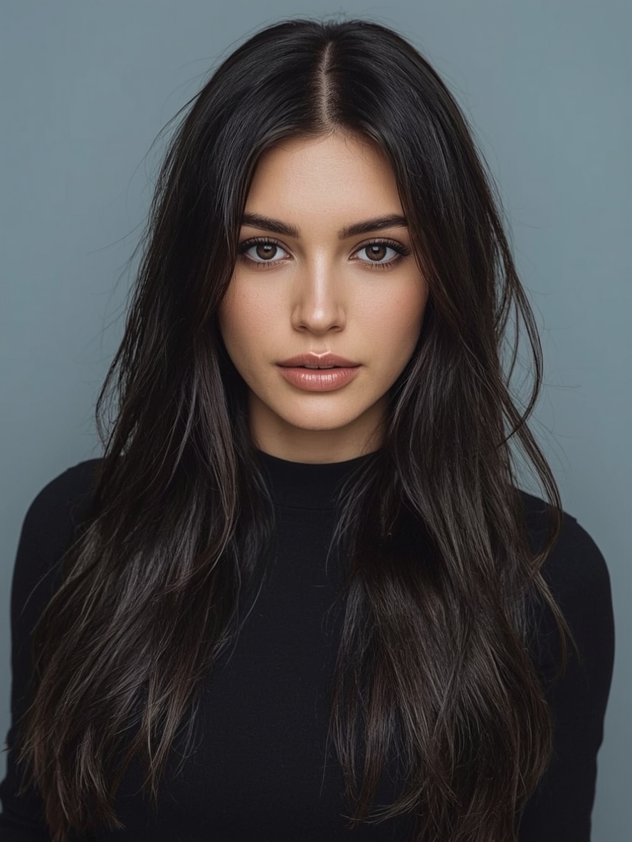 Butterfly Haircut Long Hair For Round Face: Middle Part with Effortless Waves